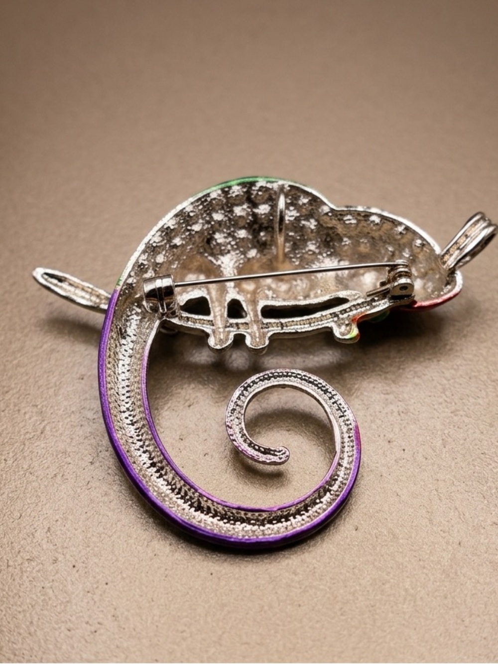 Multicolor Bright Jeweled Chameleon Brooch and pendent Large - Picture 3 of 3